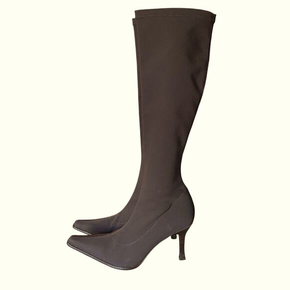 Martinez Valero Chocolate Brown Stretch Lycra Point Toe Boots size 7.5 - Picture 4 of 9